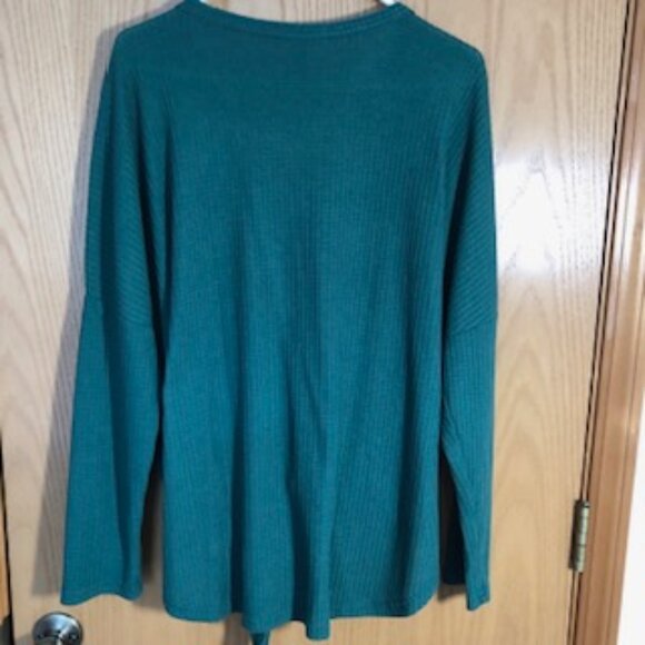 NWOT IWOLLENCE 2XL Plus Waffle Knit Tie Knot Tunic Top Green Long Sleeve Batwing - Picture 5 of 8
